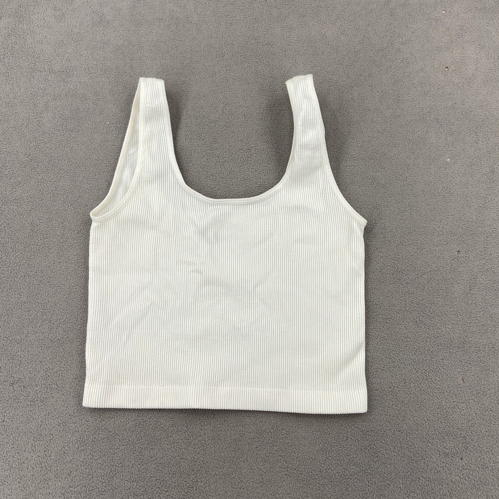 GapBody Womens Seamless Rib B Tank Top White Scoop Neck Crop S 435091-01-1
